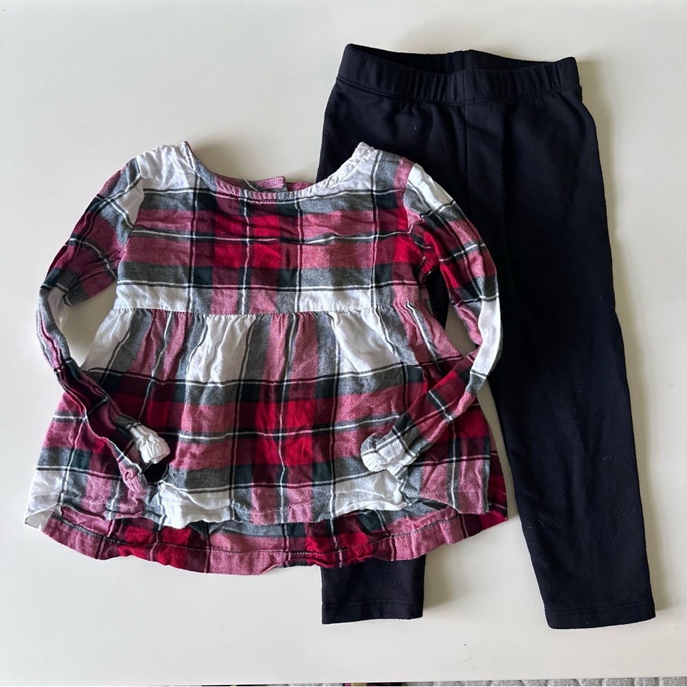 3T Toddler Girls Carter's Red Plaid long sleeve Top & Jumping Beans leggings
